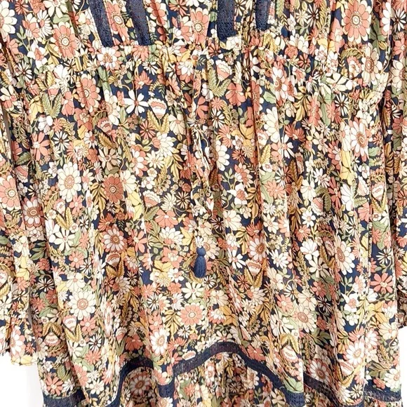 Lost + Wander Flower Power Maxi Dress Tiered Prairie size Medium Blue Peach - Picture 9 of 14
